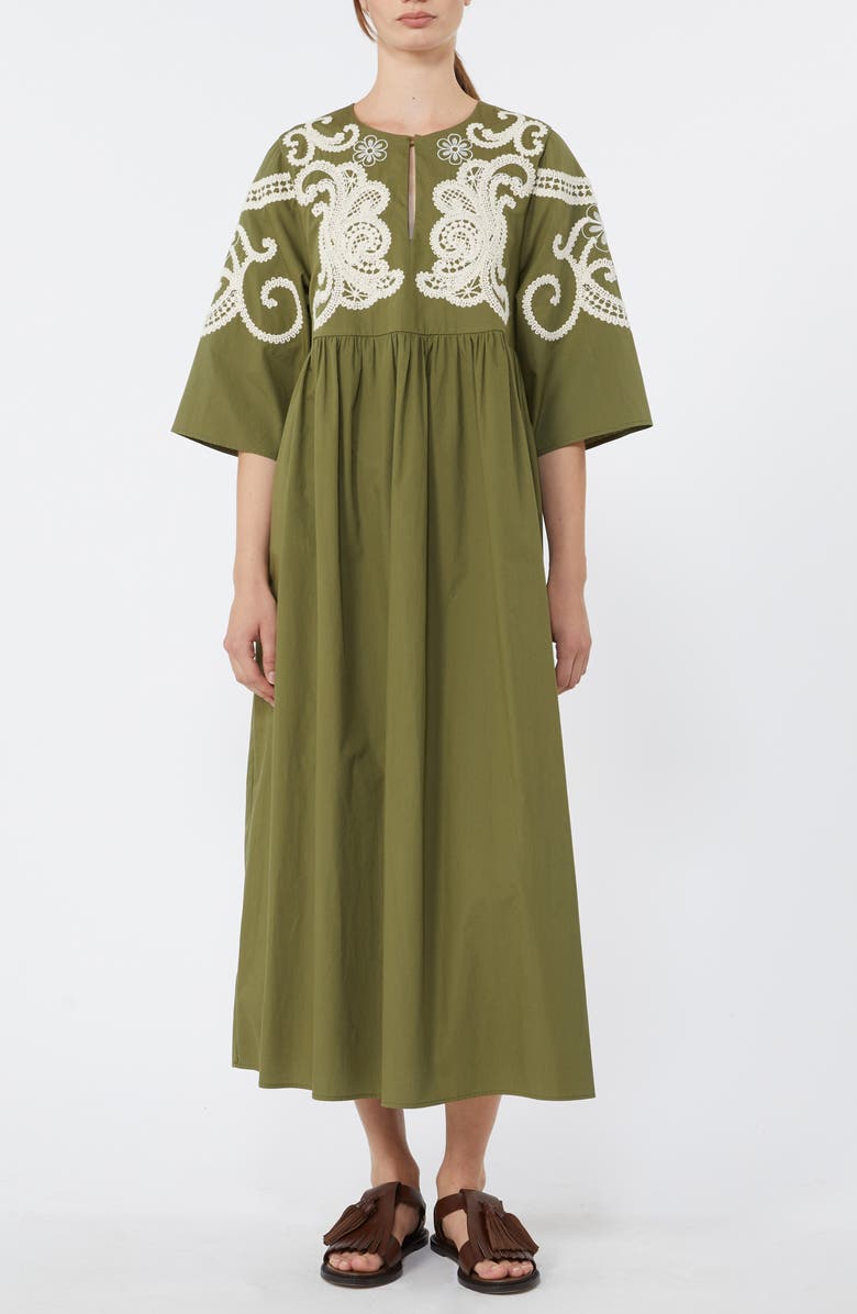 Weekend Max Mara Tilde Embroidered Yoke Cotton Dress, Main, color, Khaki