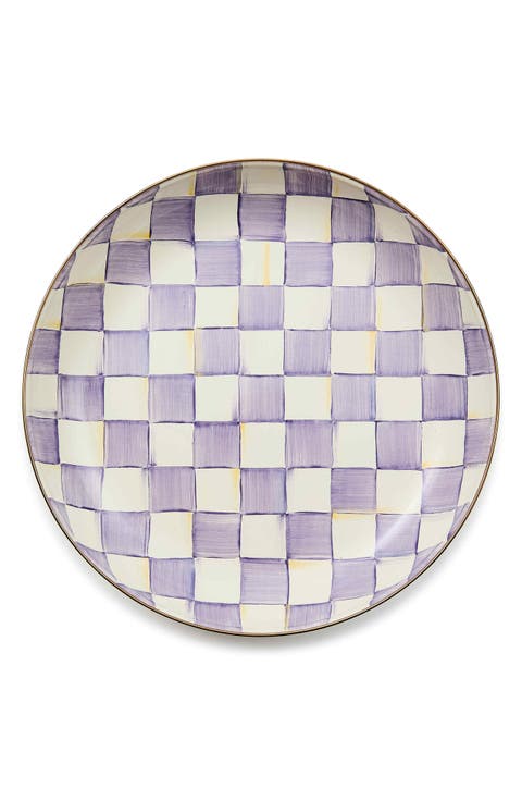 Violet Check Enameled Steel Abundant Bowl
