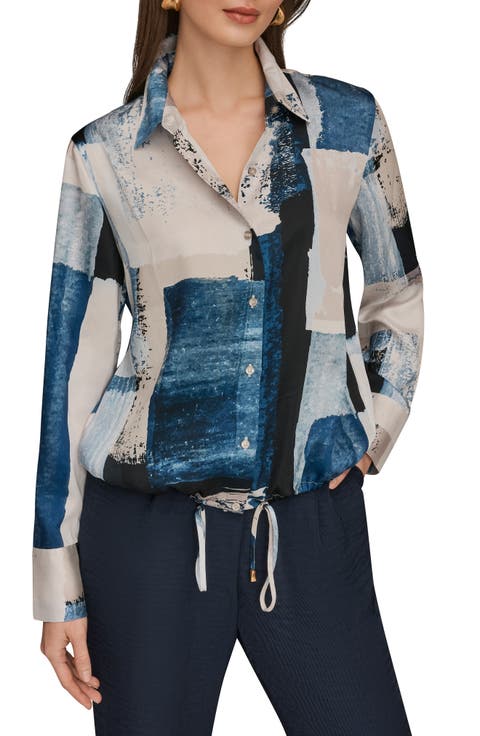 Drawstring Hem Long Sleeve Shirt