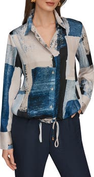 Donna Karan New York Drawstring Hem Long Sleeve Shirt