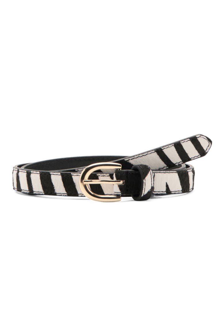 Animal Print Calf Hair Belt, Main, color, BLACK