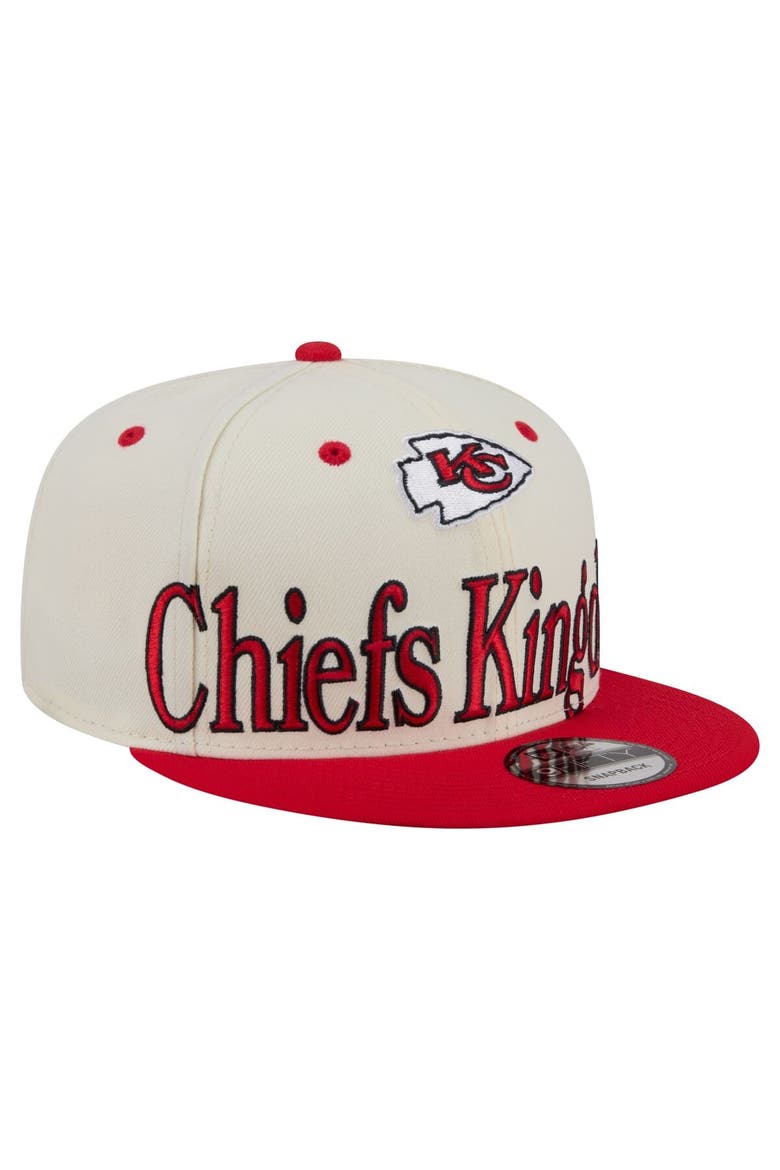 Men's New Era Cream Kansas City Chiefs Oversized Slogan 9FIFTY Snapback Hat, Main, color, Cream