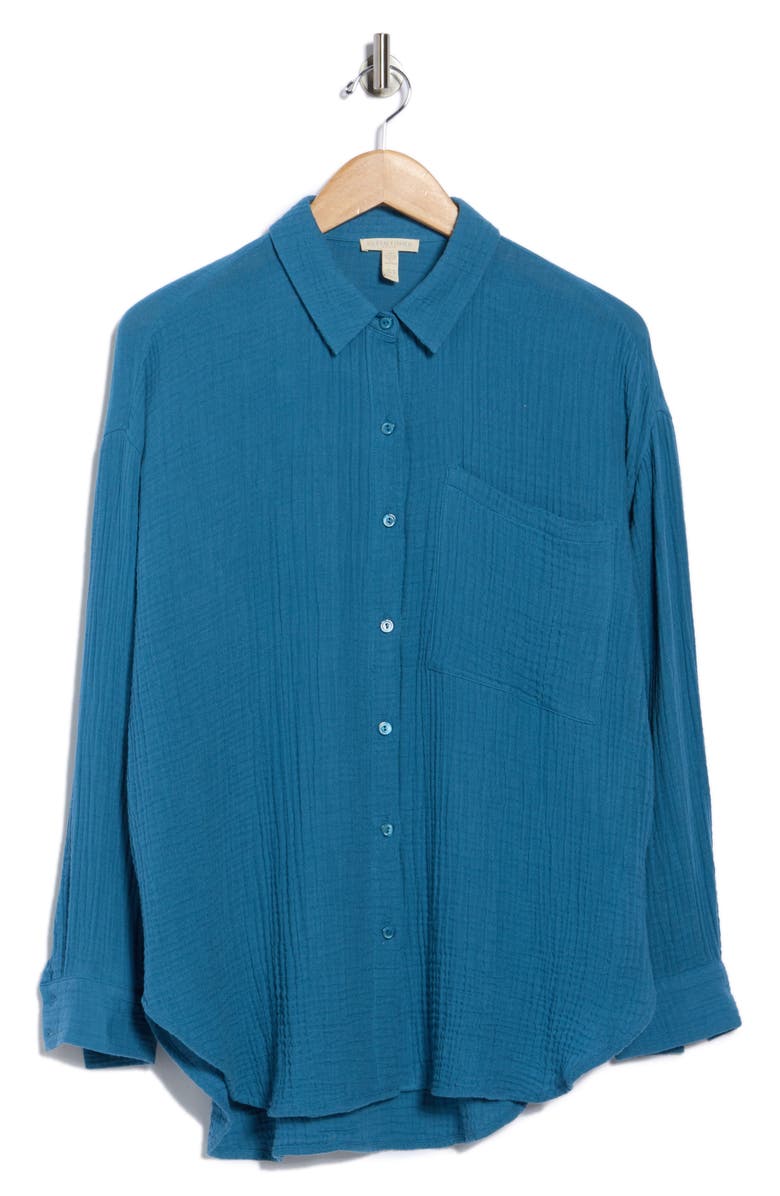 Eileen Fisher Organic Cotton Gauze Button-Up Shirt, Alternate, color, Cascade