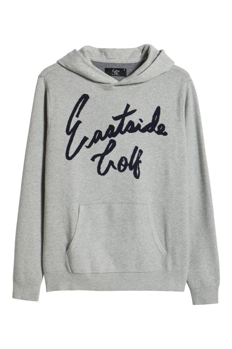 Logo Intarsia Hooded Sweater, Alternate, color, HEATHER GREY