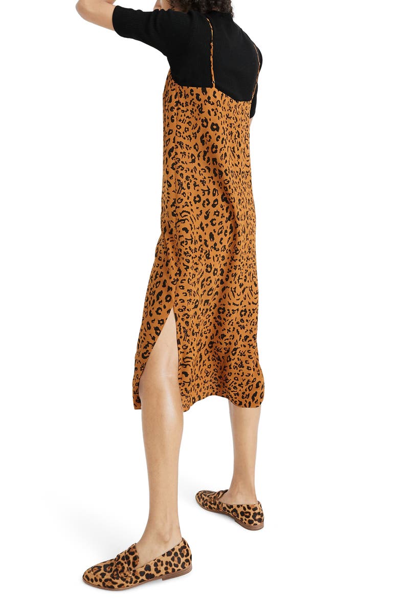 Literal Leopard Silk Side Slit Slipdress, Alternate, color, TRUE LEOPARD GOLDEN PECAN