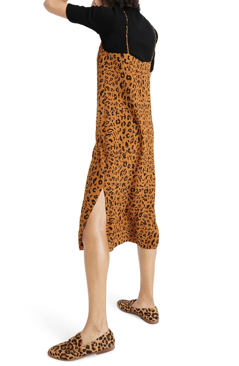 Madewell Literal Leopard Silk Side Slit Slipdress, Alternate, color, 
