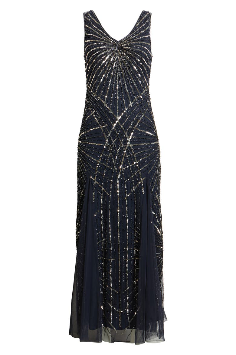 Beaded Sleeveless Tulle Gown, Alternate, color, NAVY 410