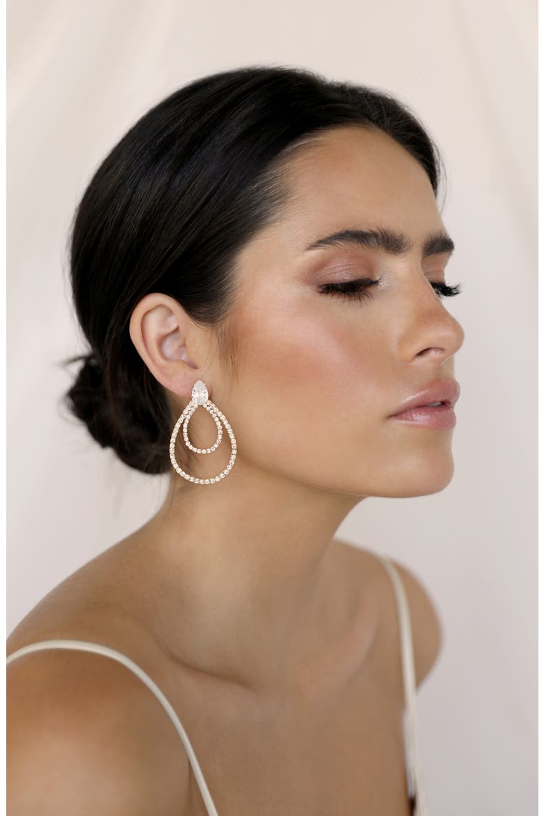 Layered Crystal Frontal Hoop Earrings, Alternate, color, GOLD
