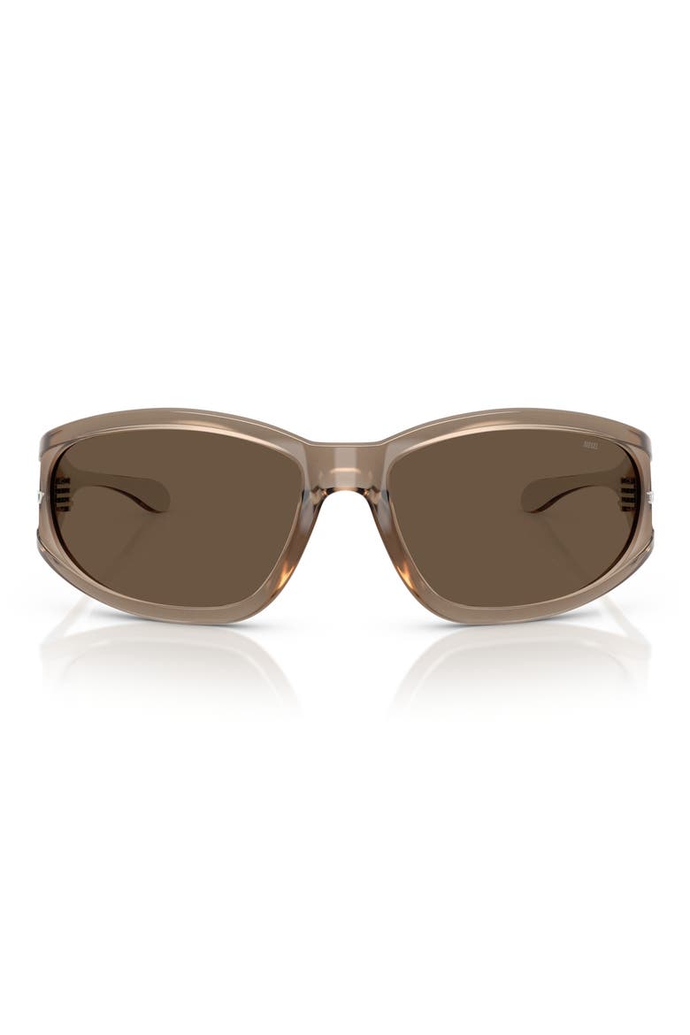 65mm Oversize Wrap Sunglasses, Main, color, METALLIC KAKI/ BROWN