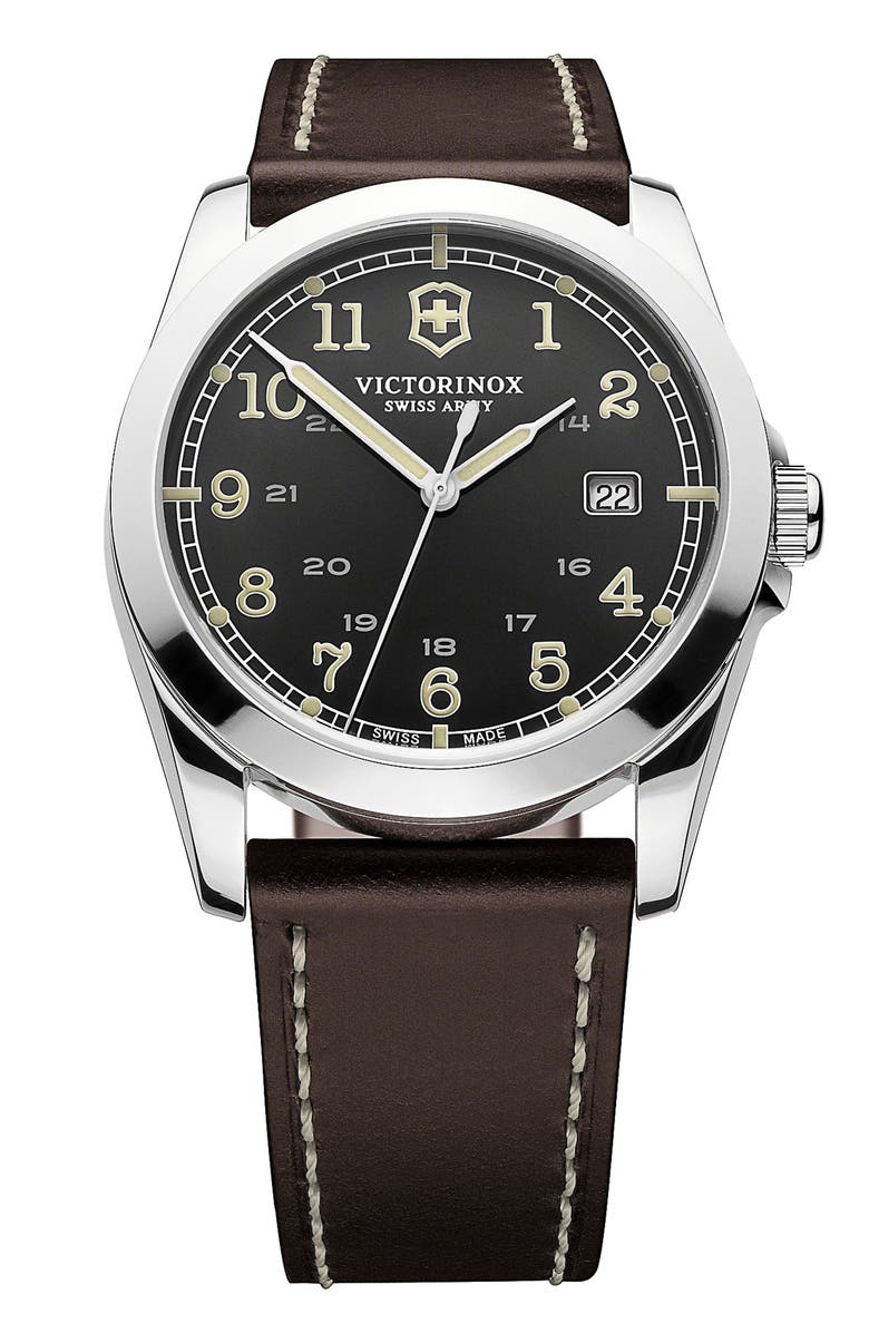 Victorinox Swiss Army<sup>®</sup> 'Infantry' Leather Strap Watch, 40mm, Main, color,