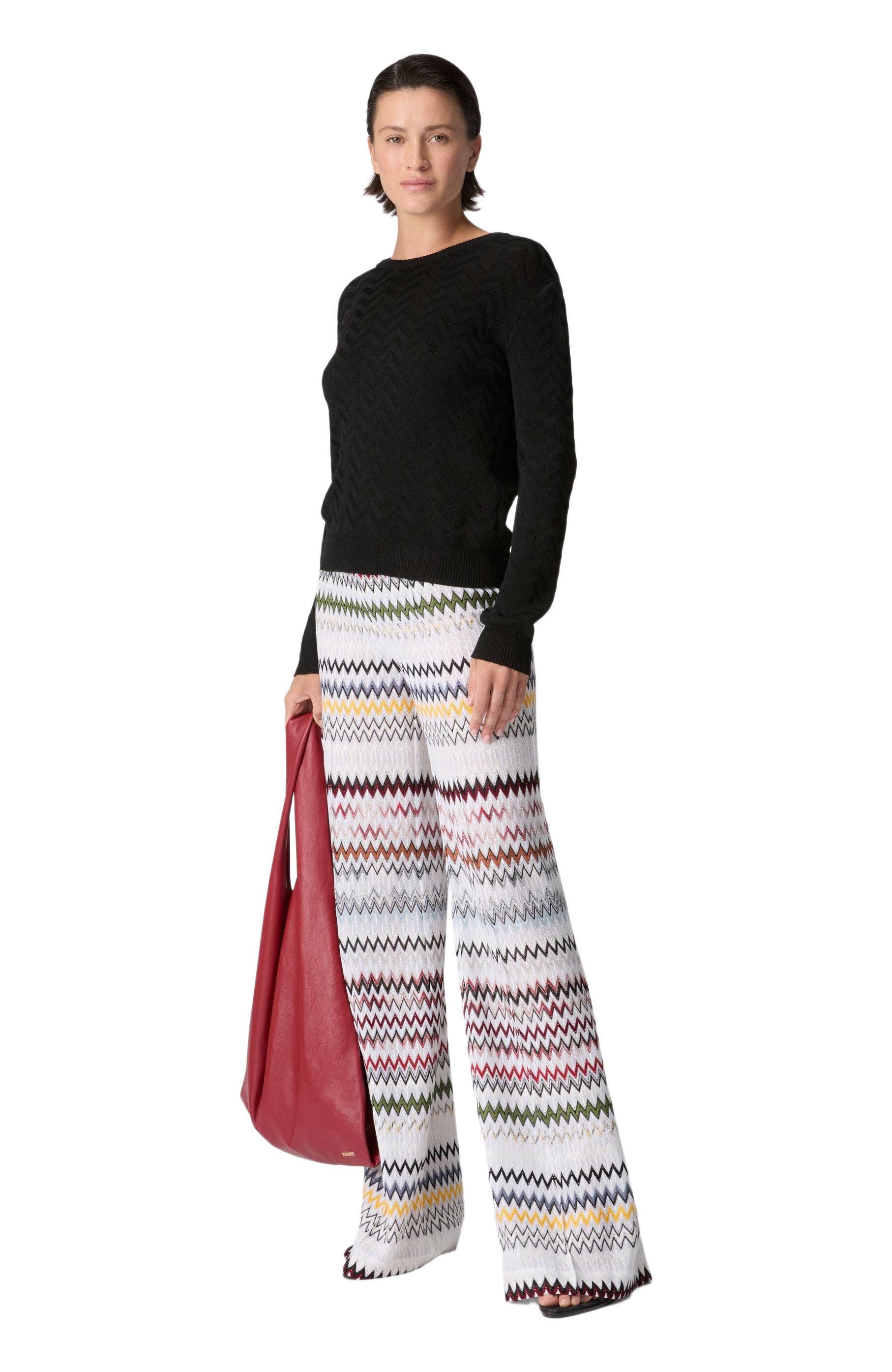 Crew-neck Stretch Pullover In Cotton And Viscose Chevron