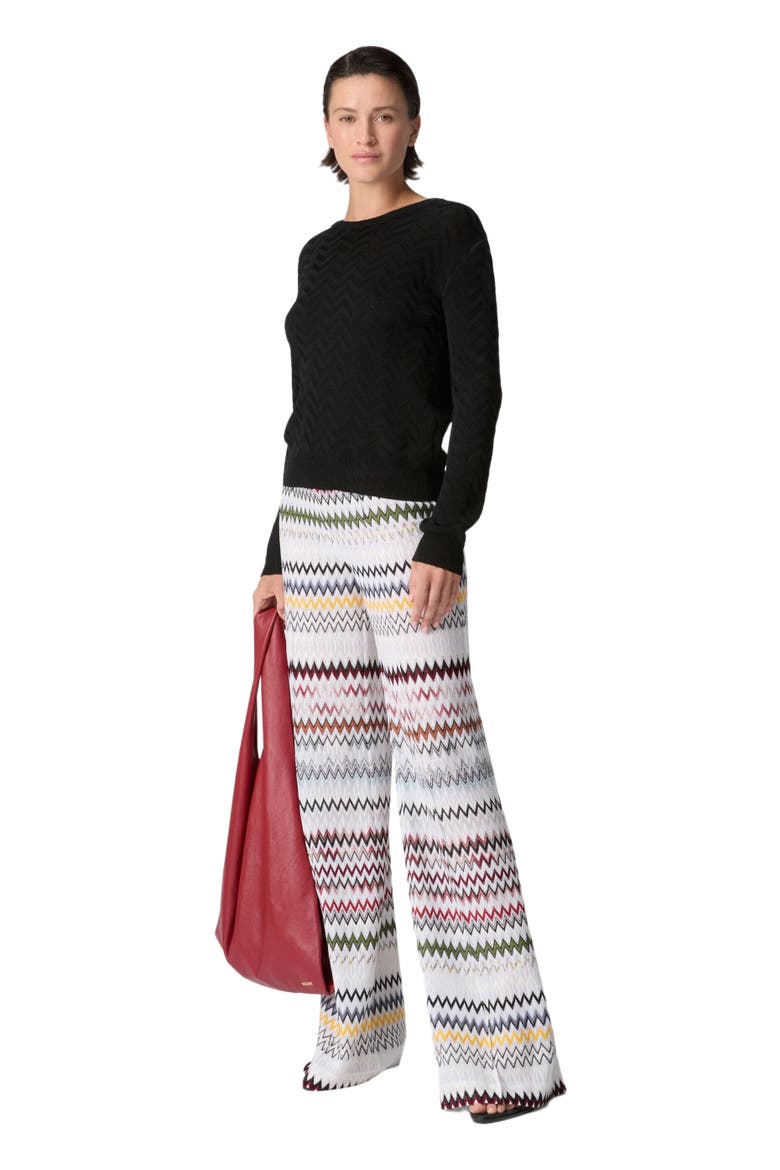 Crew-neck Stretch Pullover In Cotton And Viscose Chevron, Main, color, Black
