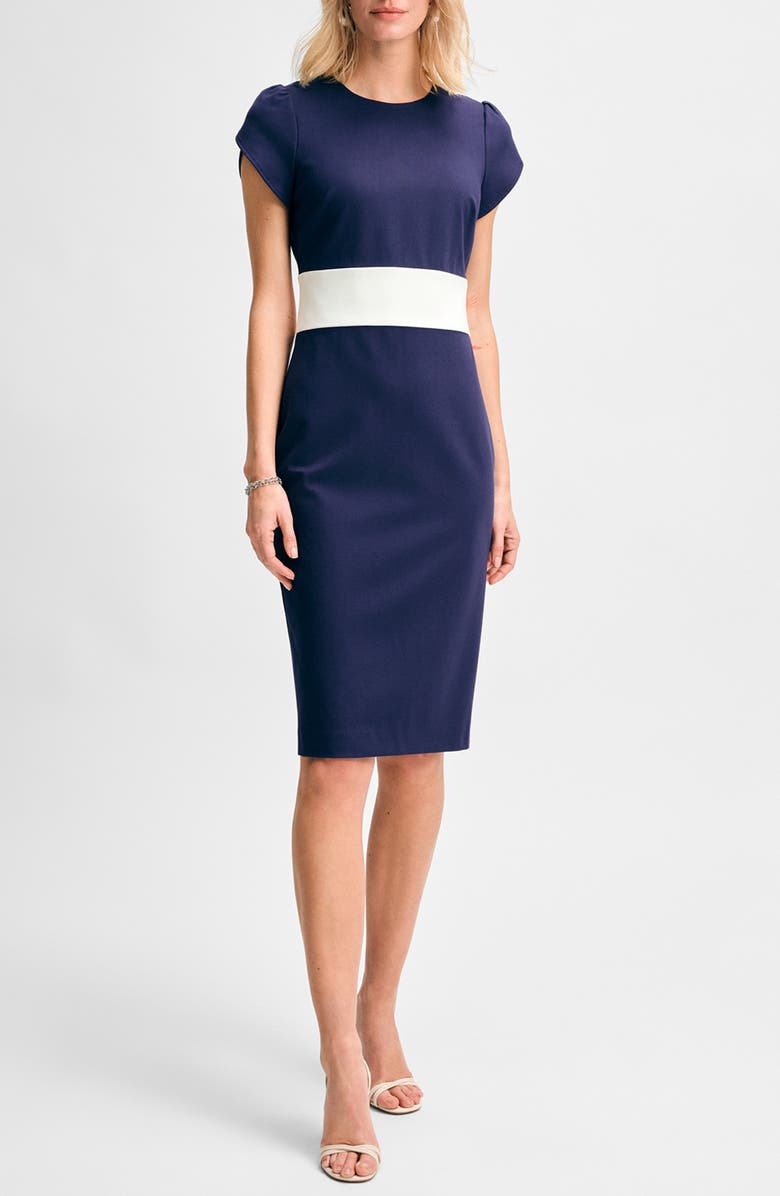 Isaac Mizrahi New York Ponte Tulip Sleeve Sheath Dress, Main, color,