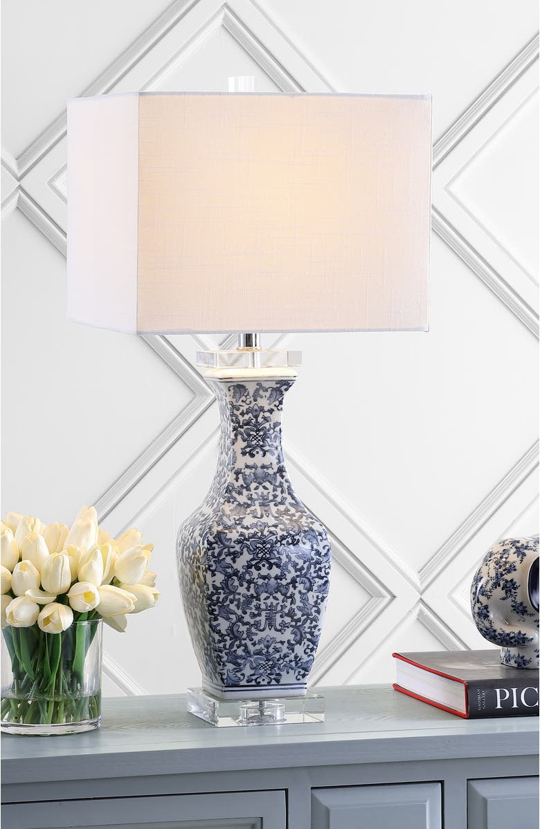 JONATHAN Y May 28" Ceramic/Crystal LED Table Lamp, Blue/White, Alternate, color, Blue/White