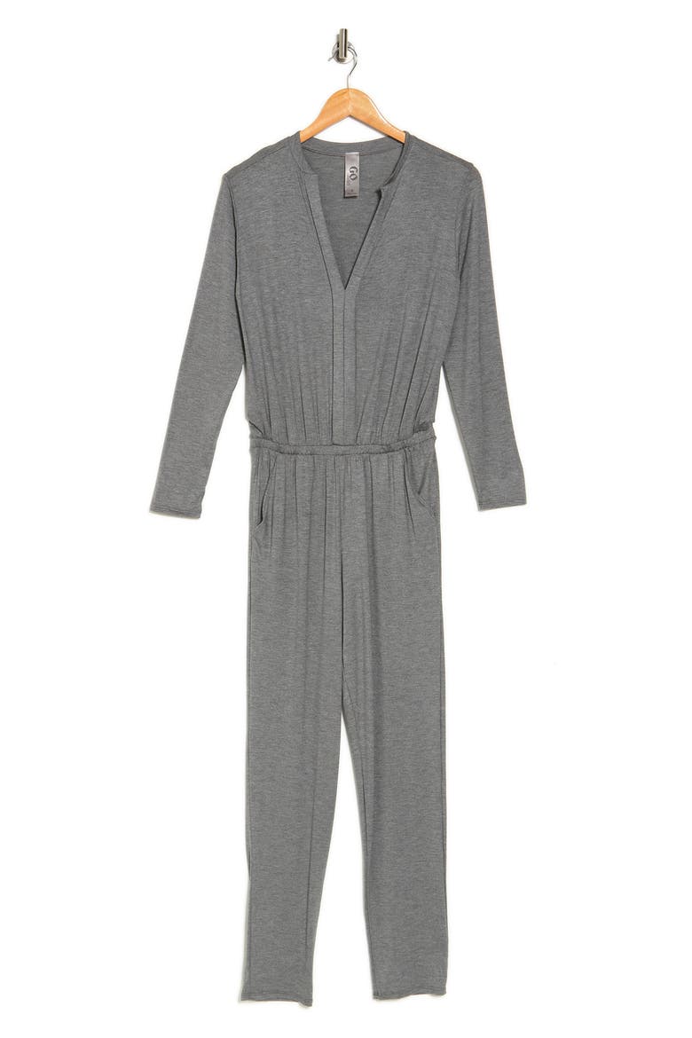 Split Neck Long Sleeve Jumpsuit, Alternate, color, DARK SLATE