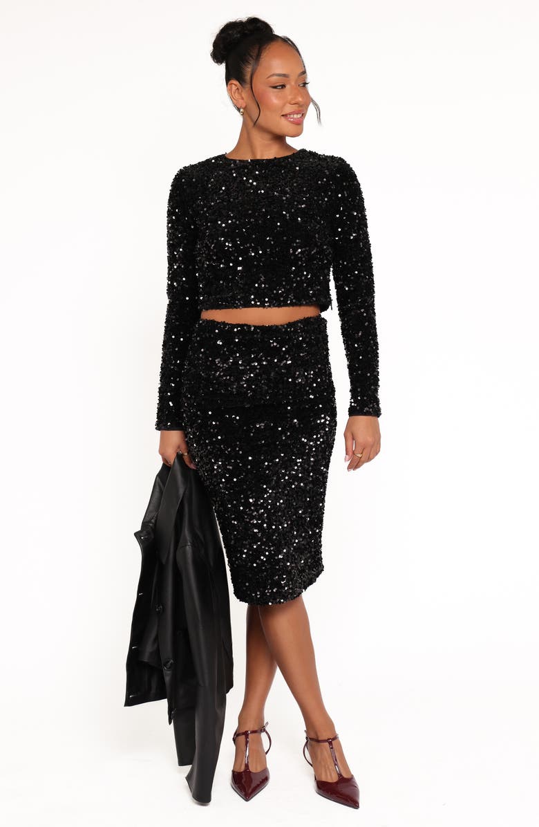Petal & Pup Quinne Sequin Crop Top, Alternate, color, Black