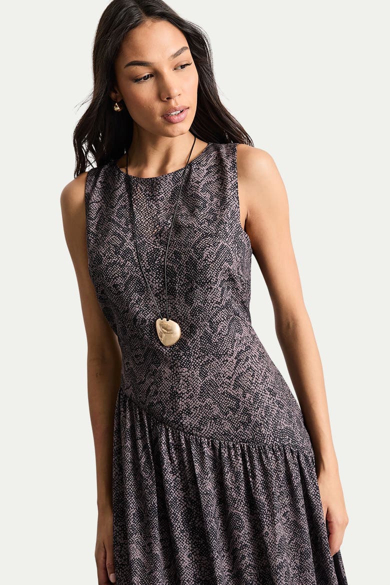 Printed Chiffon Tiered Maxi Dress, Alternate, color, Brown