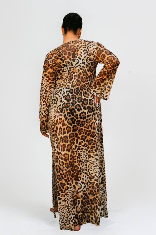 Fashion-szn Curve Curve Leopard Print Ring Detail Kaftan In Brown