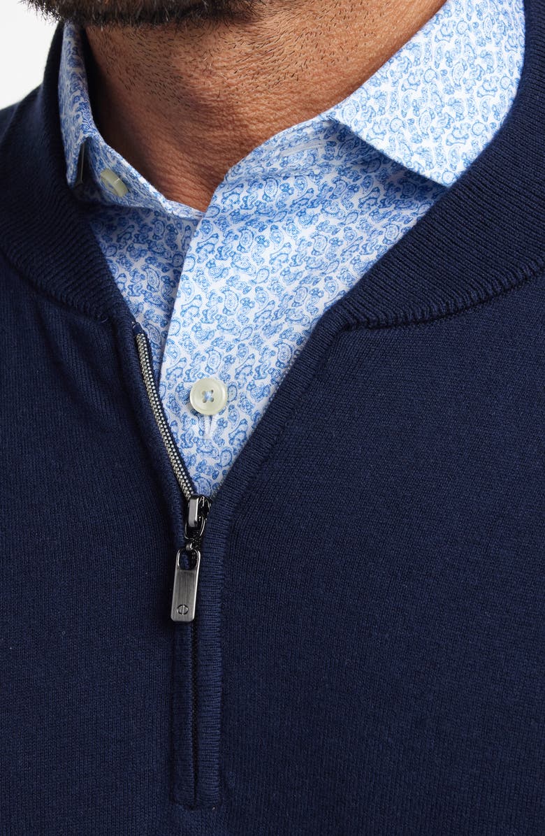 David Donahue Tipped Cotton Blend Quarter Zip Sweater, Alternate, color, Navy