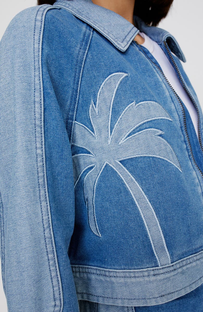 NASTY GAL Palm Cutwork Crop Denim Jacket, Alternate, color, 