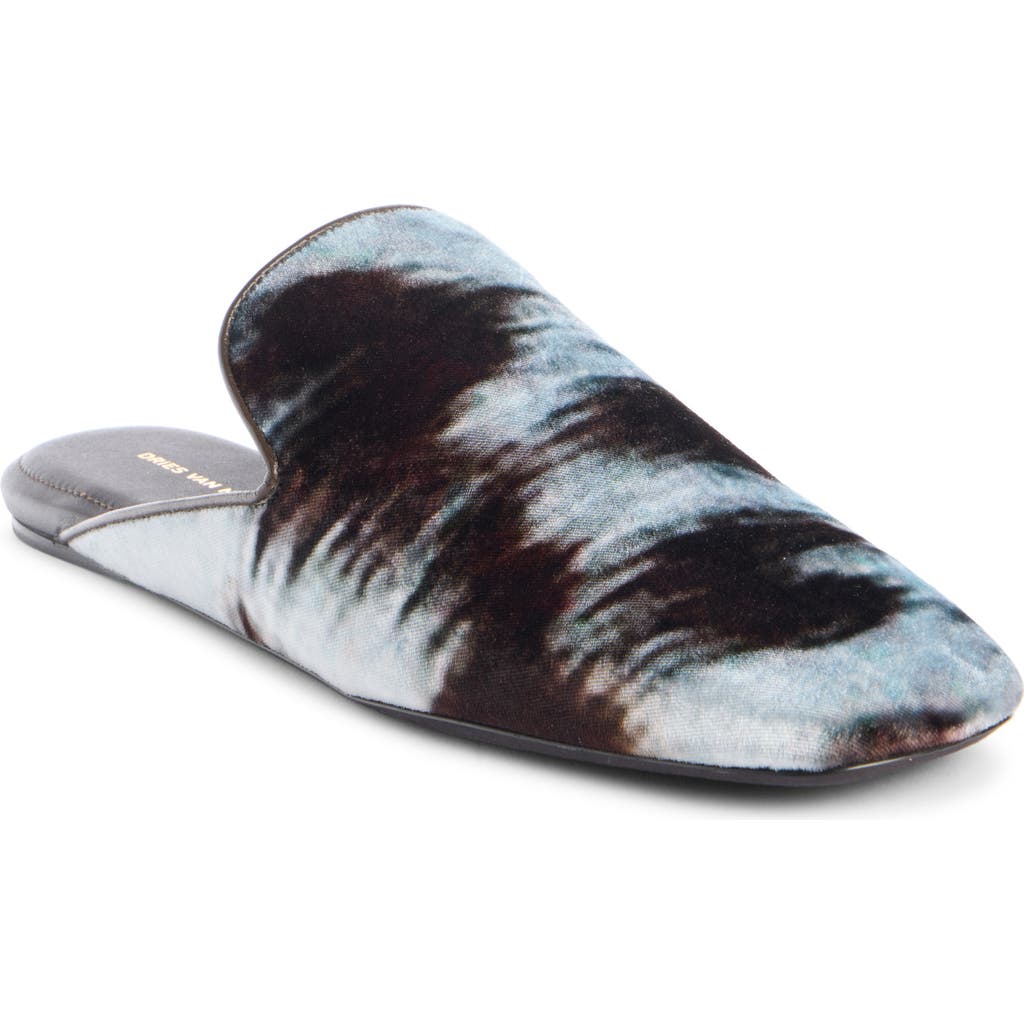 Dries Van Noten Square Toe Velvet Mule In Brown