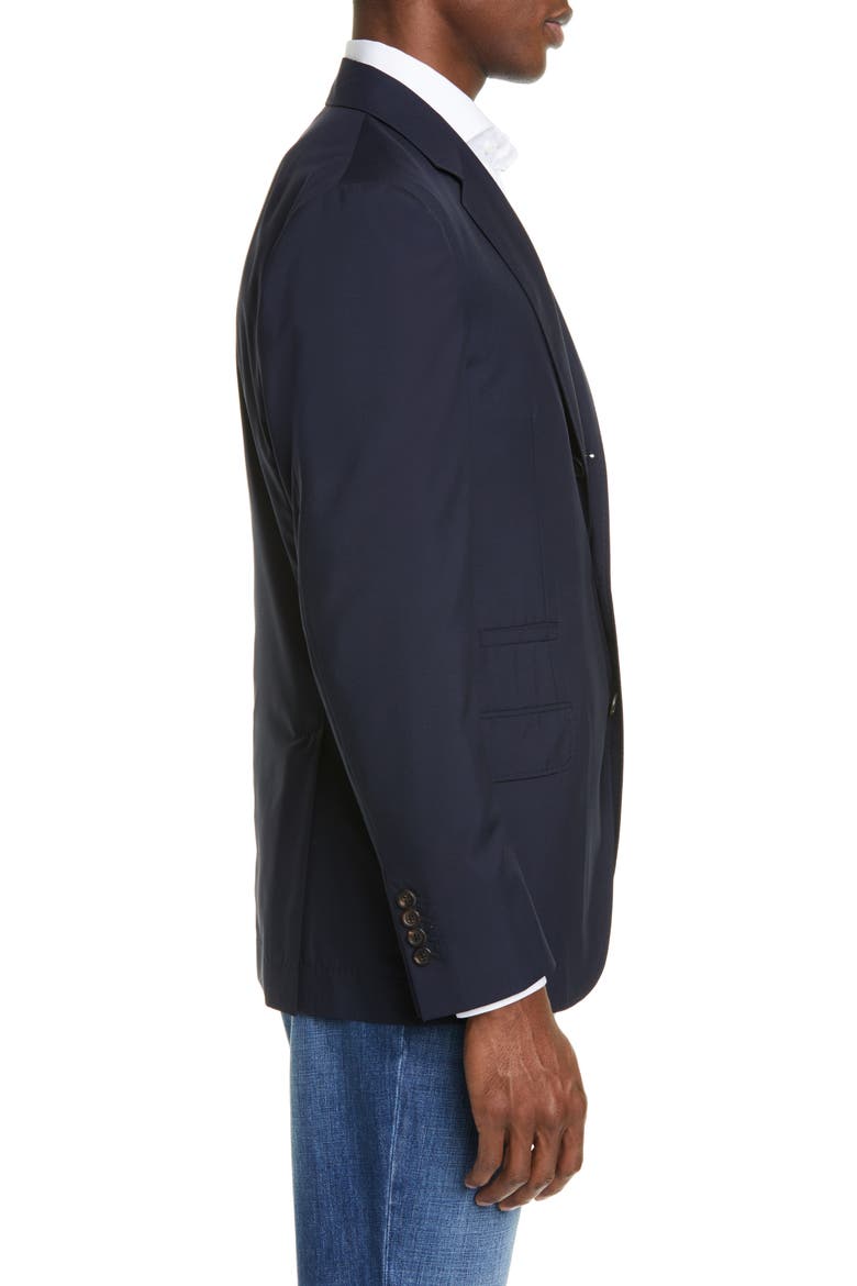 Trim Fit Solid Wool & Silk Travel Blazer, Alternate, color, NAVY