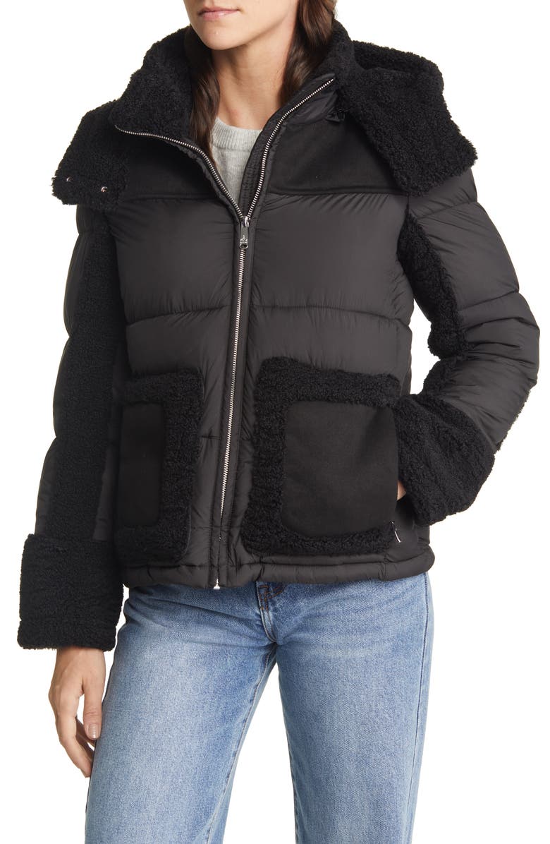 Sam Edelman Mixed Media Puffer Jacket with Faux Fur Trim, Alternate, color,