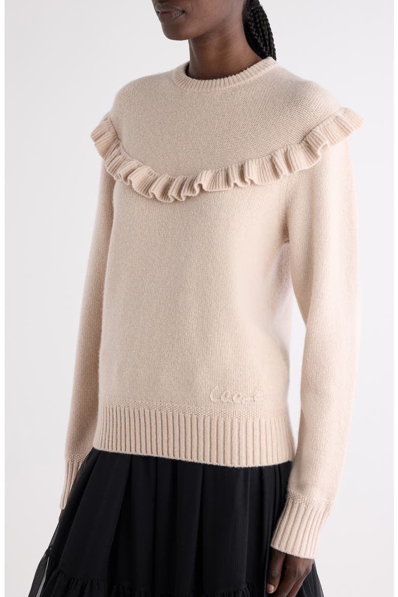 Ruffle Trim Wool & Cashmere Sweater, Alternate, color, SWEET IVORY