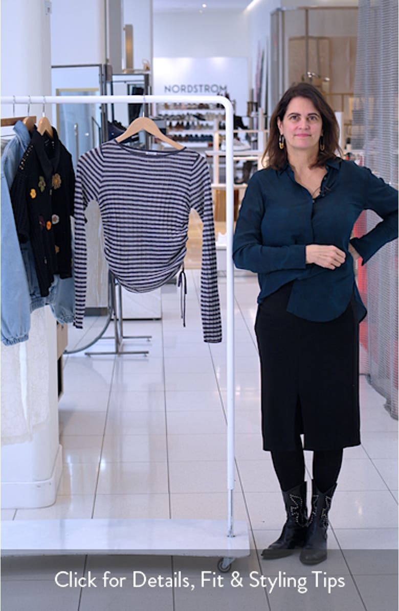 Stripe Side Ruched Sheer Knit Top, sales video thumbnail