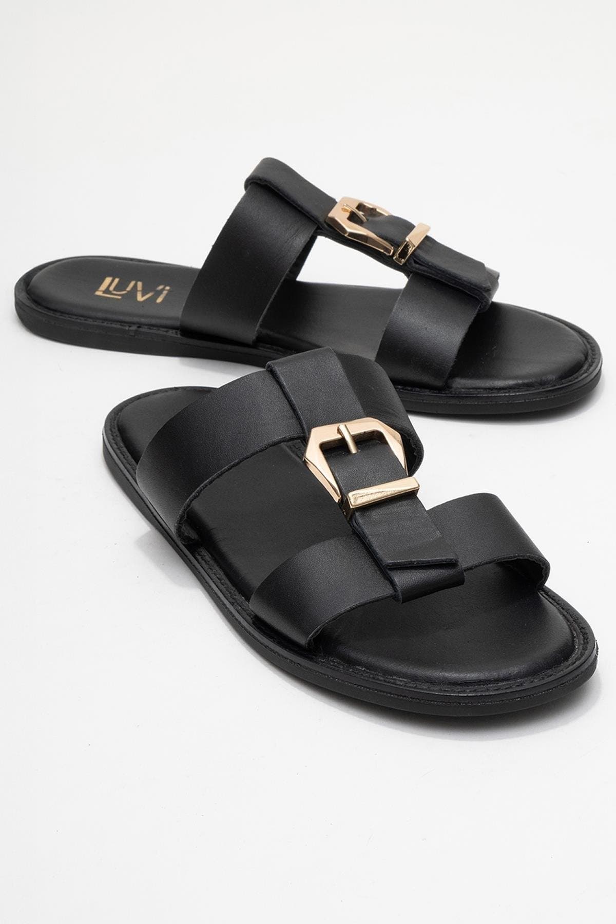 Forever & Always Shoes Sveta Leather Buckled Sandal, Alternate, color, Black Leather