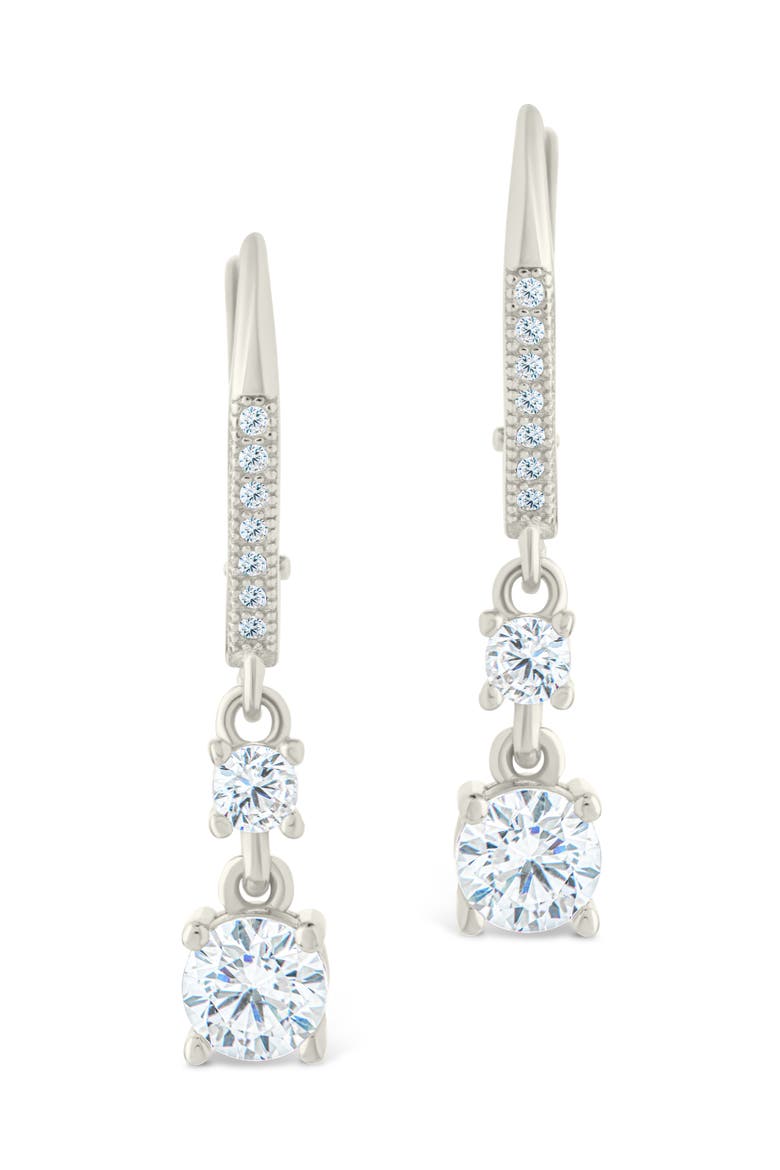 Magdalena Cubic Zirconia Drop Hoop Earrings, Alternate, color, SILVER