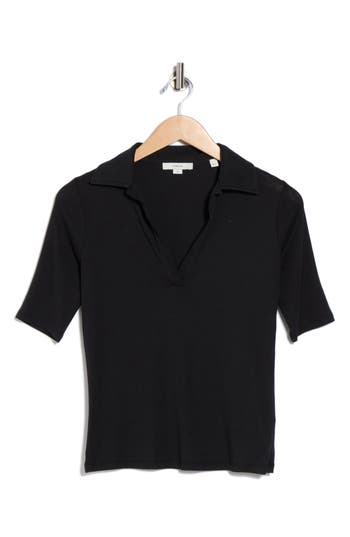 Vince Elbow Sleeve Polo In Black