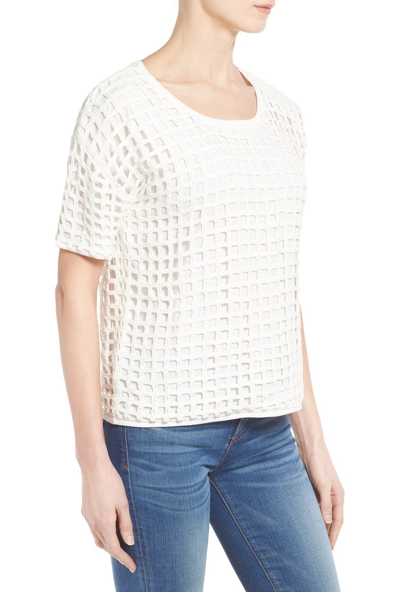 Short Sleeve Crochet Top, Alternate, color, IVORY