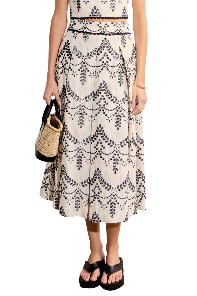 Embroidered Eyelet Maxi Skirt, Main, color, BEIGE/ BLACK