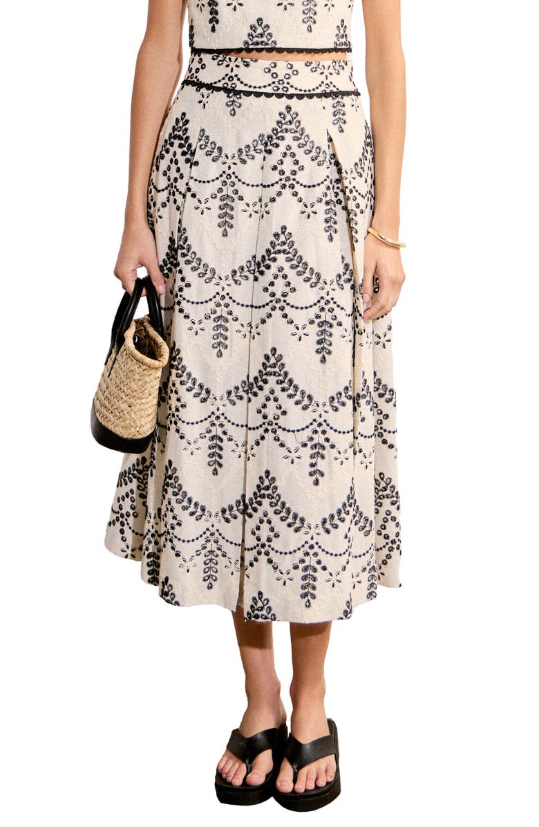 English Factory Embroidered Eyelet Maxi Skirt, Main, color, Beige/ Black