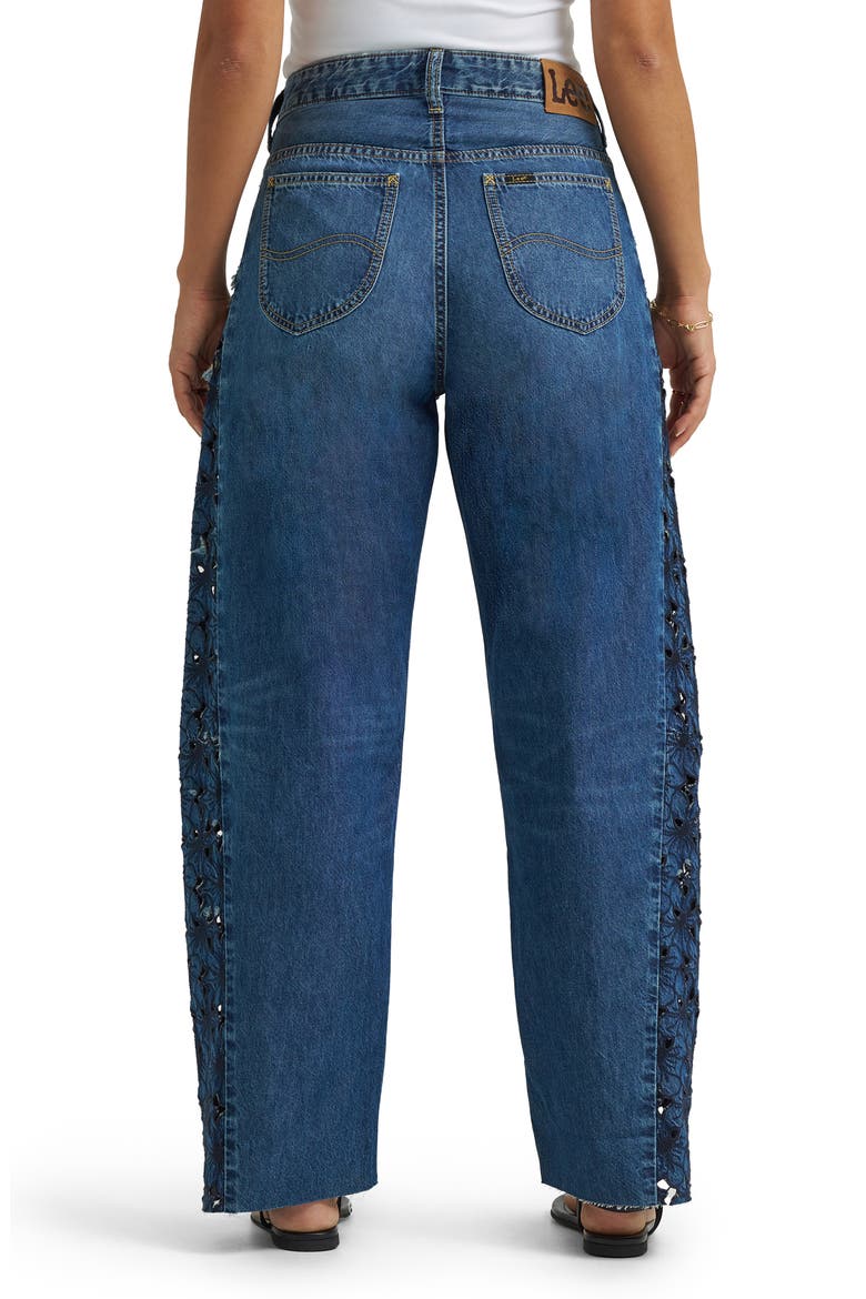 Rider™ Embroidered Raw Hem Low Slung Barrel Jeans, Alternate, color, BLUE ROYALTY