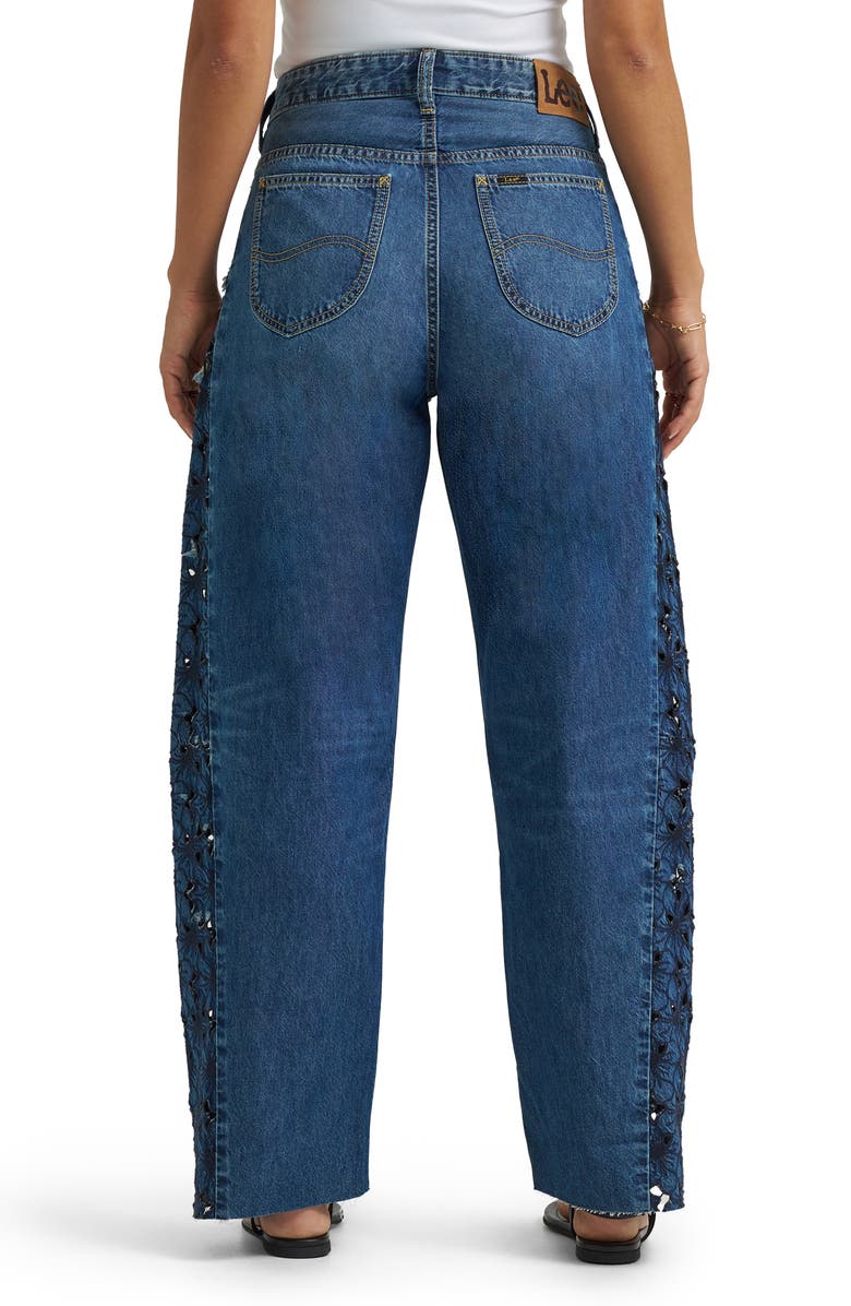 Lee Rider<sup>™</sup> Embroidered Raw Hem Low Slung Barrel Jeans, Alternate, color, Blue Royalty