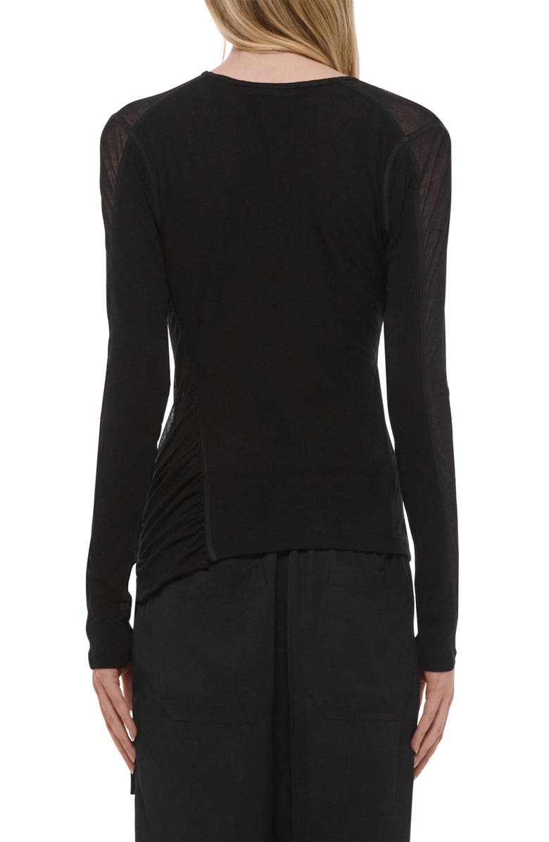 Helmut Lang Ruched Asymmetric Hem Cotton Top, Alternate, color, Black