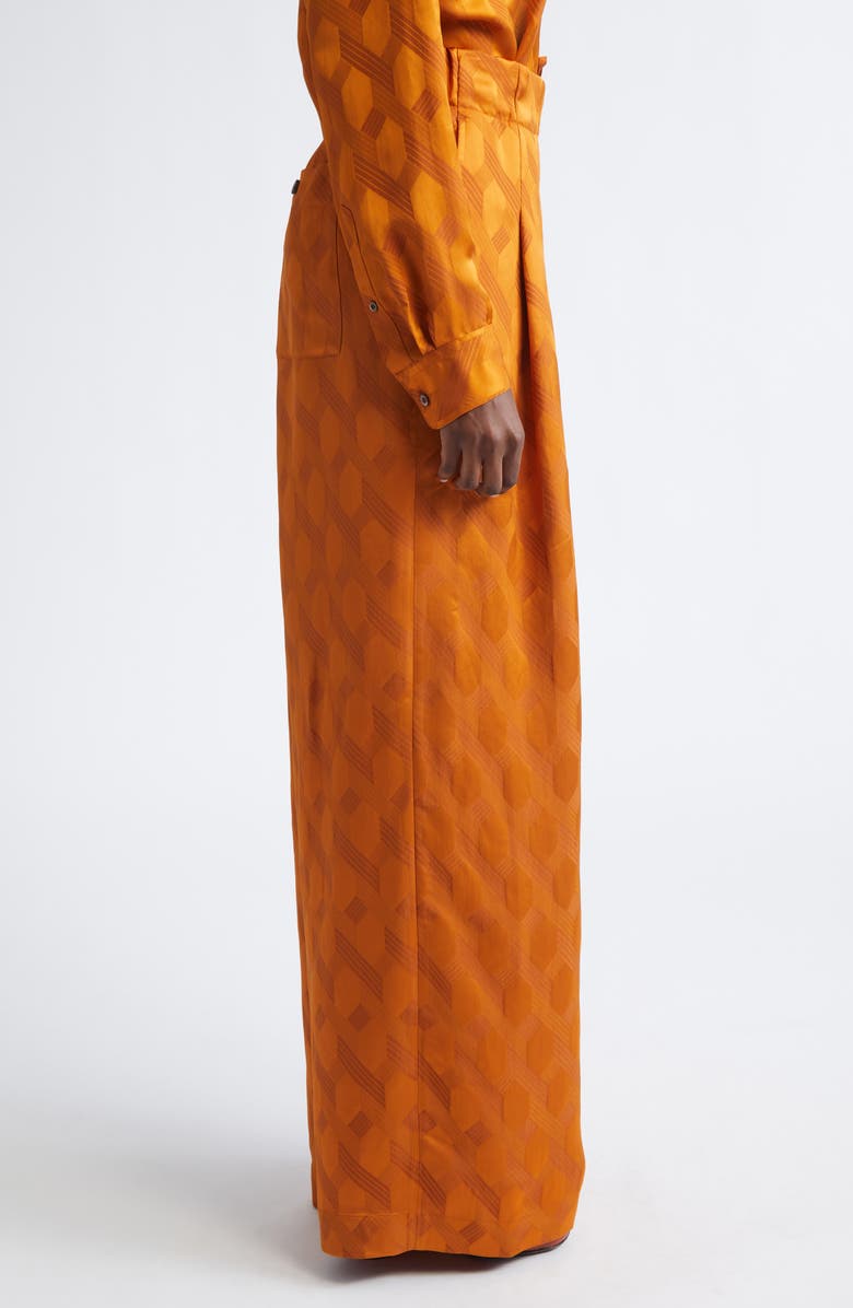 Dries Van Noten Pila Pleated Jacquard Satin Wide Leg Pants, Alternate, color, Orange