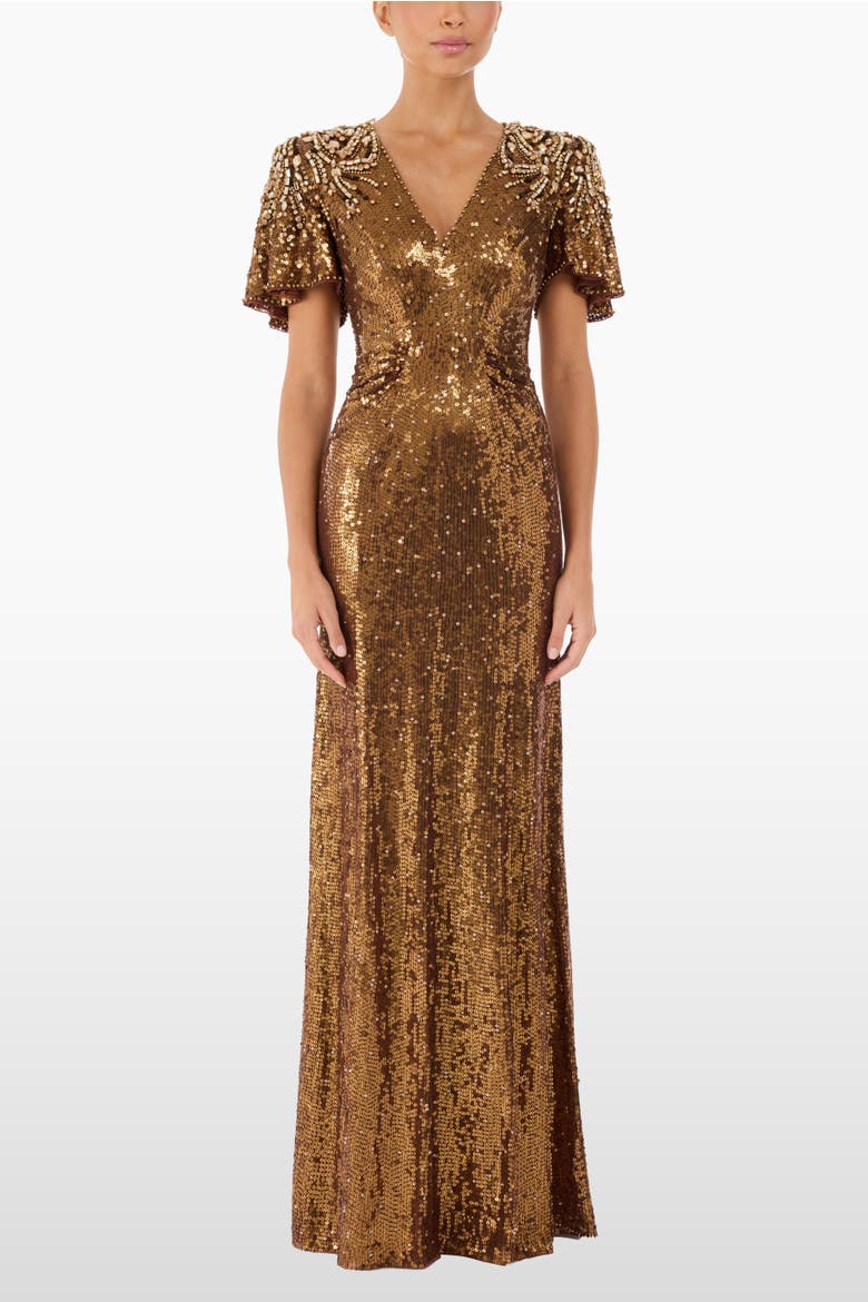 Manon Sequin-Embellished Dress, Alternate, color, Bronze