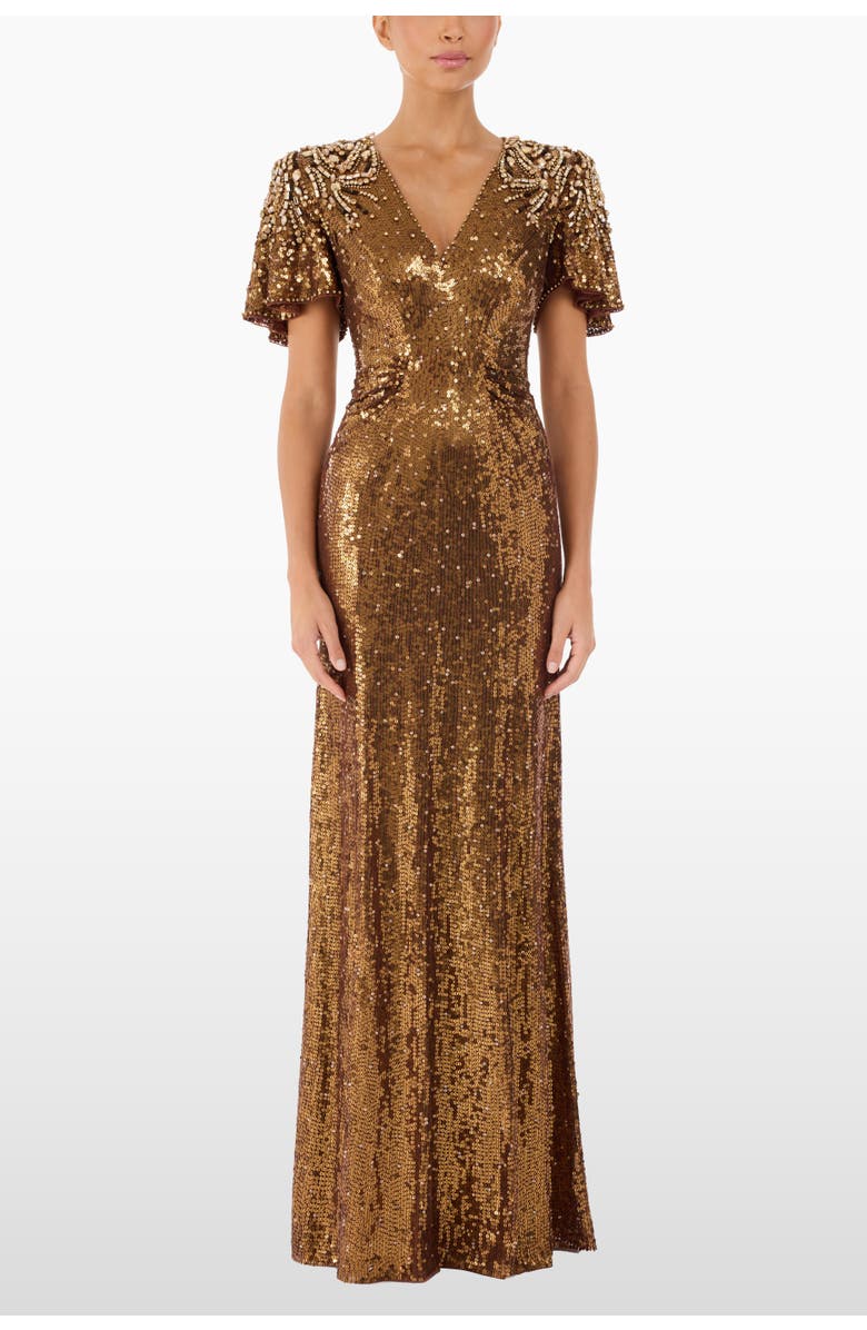 Jenny Packham Manon Sequin-Embellished Dress, Alternate, color, Bronze