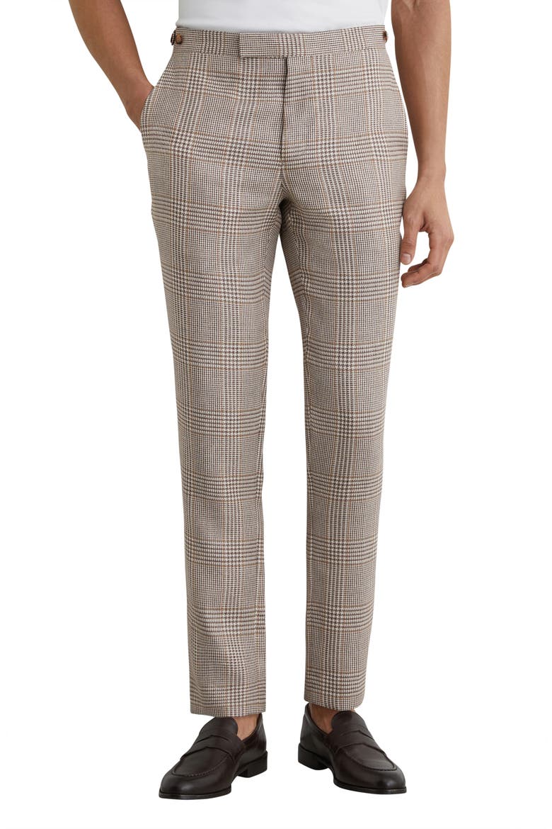 Epsom Tailored Fit Glen Check Linen & Wool Blend Suit Pants, Main, color, OATMEAL BROWN
