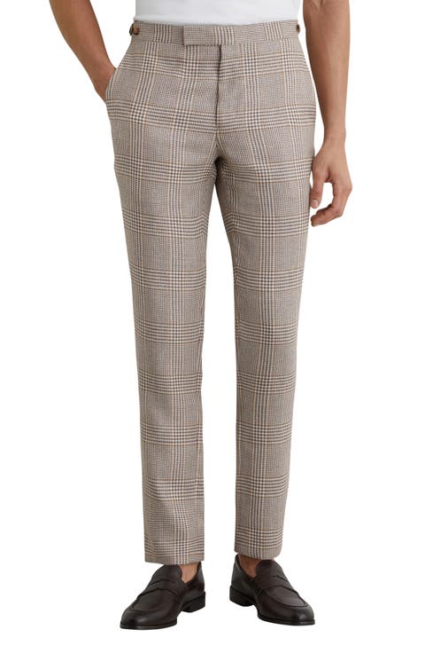 Epsom Tailored Fit Glen Check Linen & Wool Blend Suit Pants