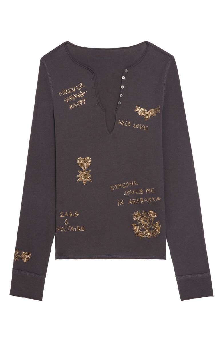 Zadig & Voltaire Multi Strass Beaded Cotton Top, Alternate, color, Dark Chocolate