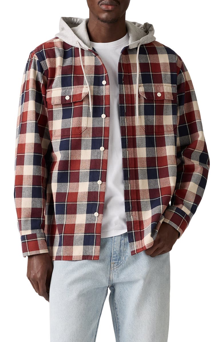 Levi's<sup>®</sup> Hooded Classic Worker Overshirt, Main, color, Claude Plaid Fungi