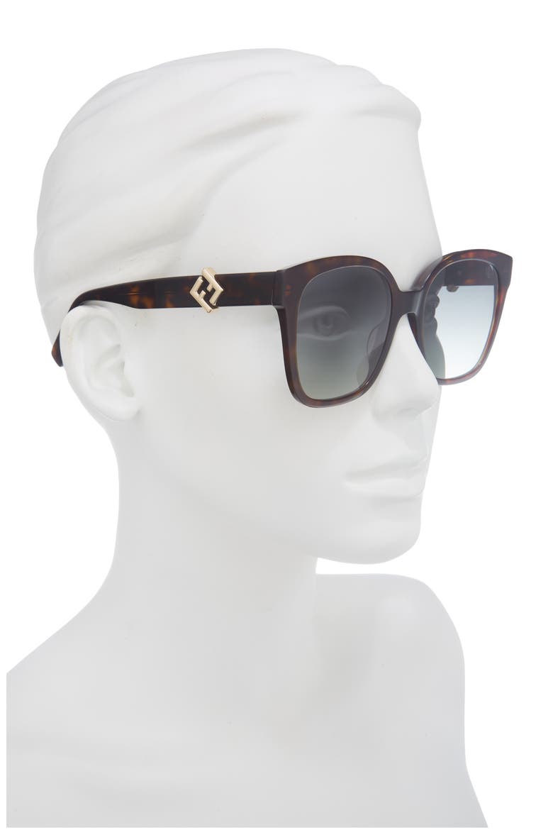 FF Diamonds 55mm Gradient Square Sunglasses, Alternate, color, DARK HAVANA / GRADIENT GREEN