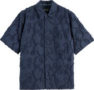 Scotch & Soda Oversize Textured Short Sleeve Cotton Blend Button-Up Shirt