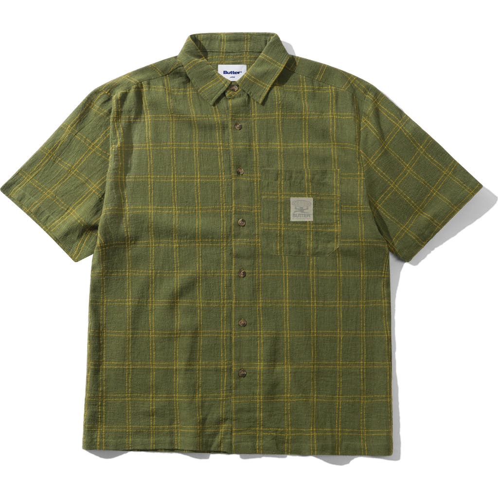 Butter Goods Equipment Check Short Sleeve Cotton & Linen Button-up Shirt In Green