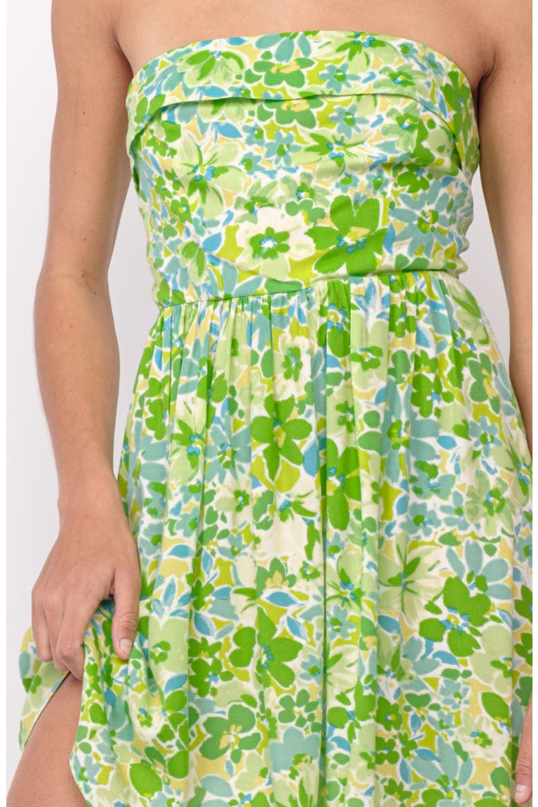 Floral Folded Strapless Fit & Flare Minidress, Alternate, color, BRIGHT GREEN