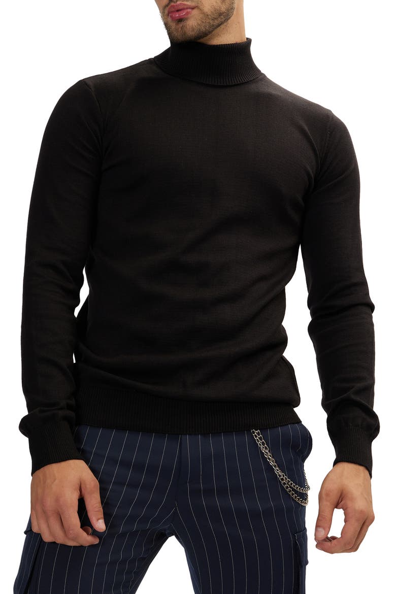Roll Neck Rib Knit Sweater, Main, color, BLACK